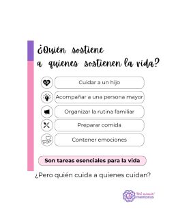 El trabajo de cuidado sostiene hogares, comunidades y economías enteras 🏠

⚖️Sin embargo, sigue siendo una de las labores menos reconocidas y más desigualmente distribuidas

👉Cuando una persona carga sola con el cuidado…

🤷🏽‍♀️No solo se agota ella: también se resiente el bienestar de toda la familia 😞

📣Hablar de corresponsabilidad no es ayudar más. 

Es asumir que cuidar es una responsabilidad compartida 🤝

#Corresponsabilidad #Cuidados #Crianza #Familias #Maternidad PaternidadActiva EquidadDeGénero SistemaDeCuidados BienestarFamiliar Chile